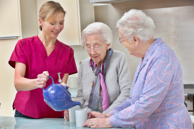 caregiver serving two seniors